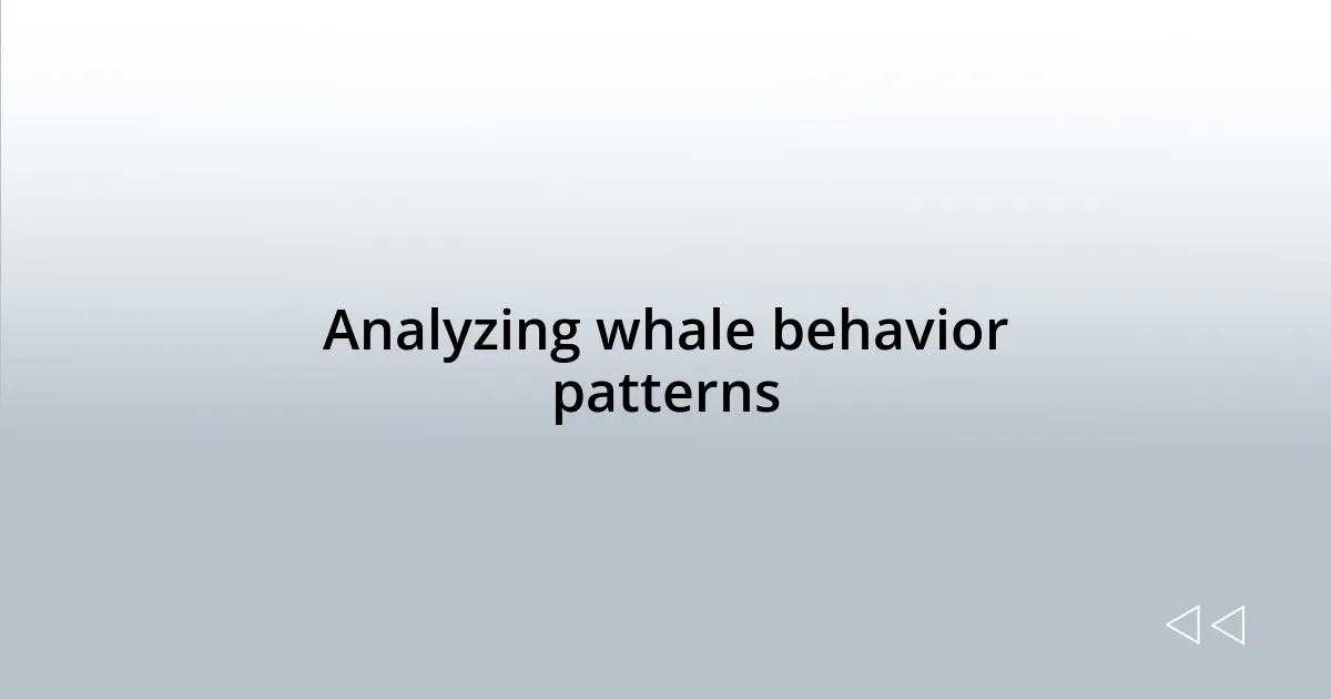 Analyzing whale behavior patterns