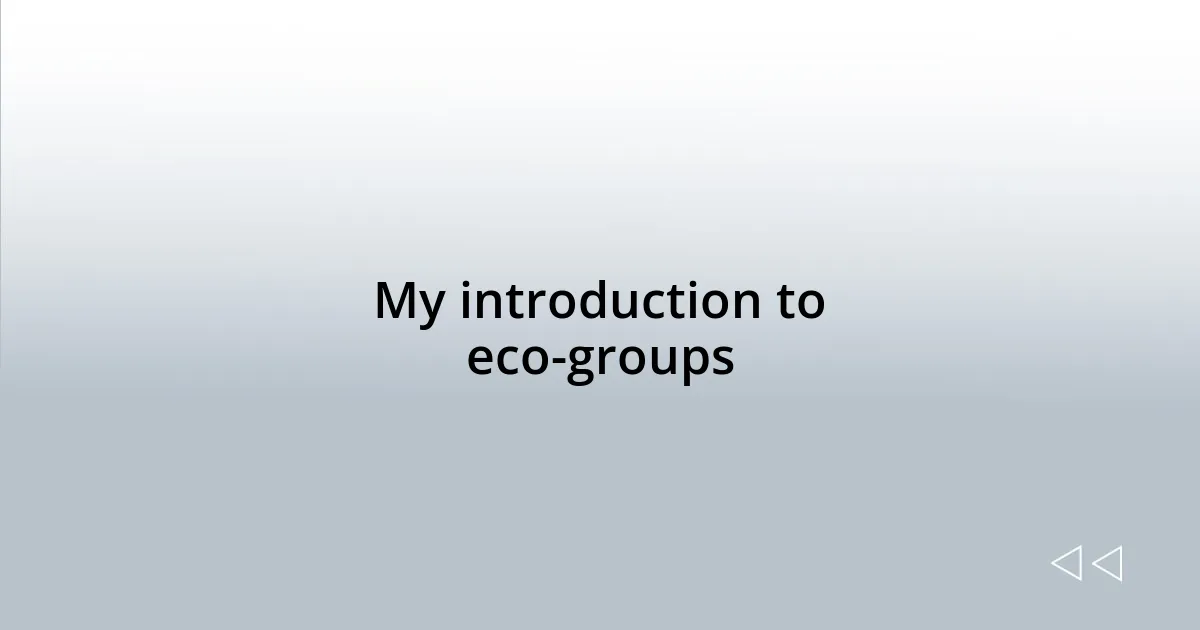 My introduction to eco-groups