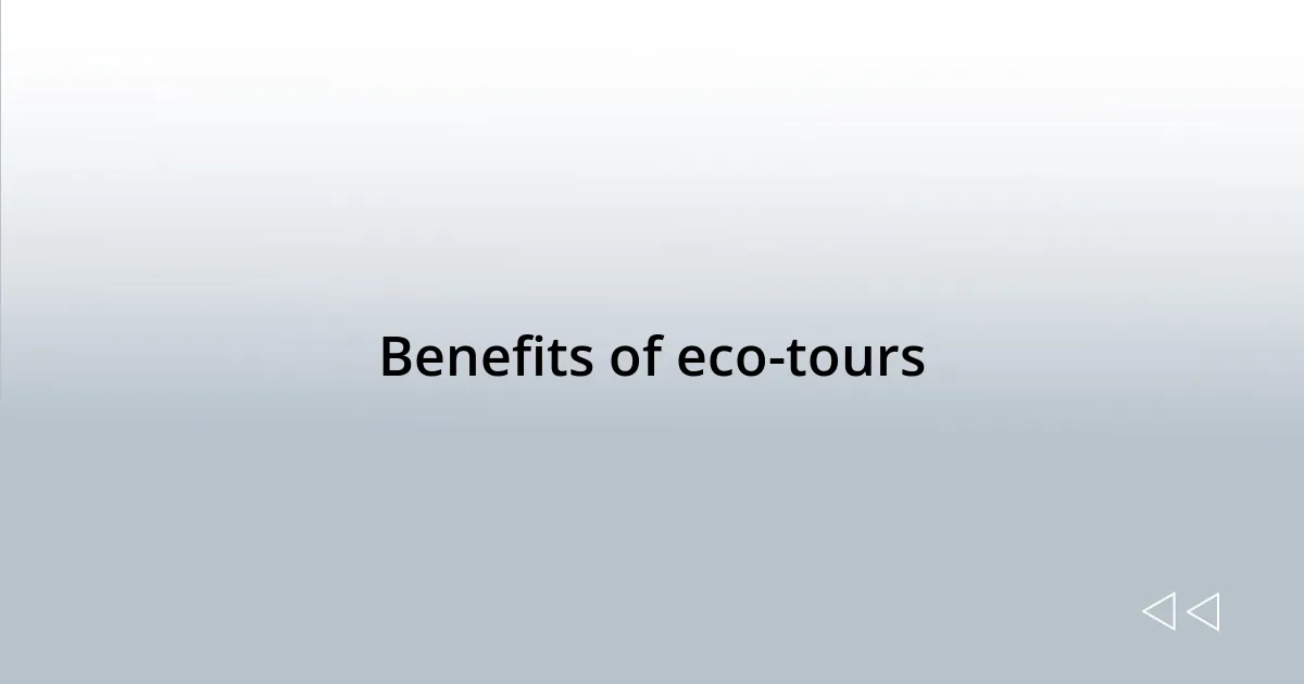 Benefits of eco-tours